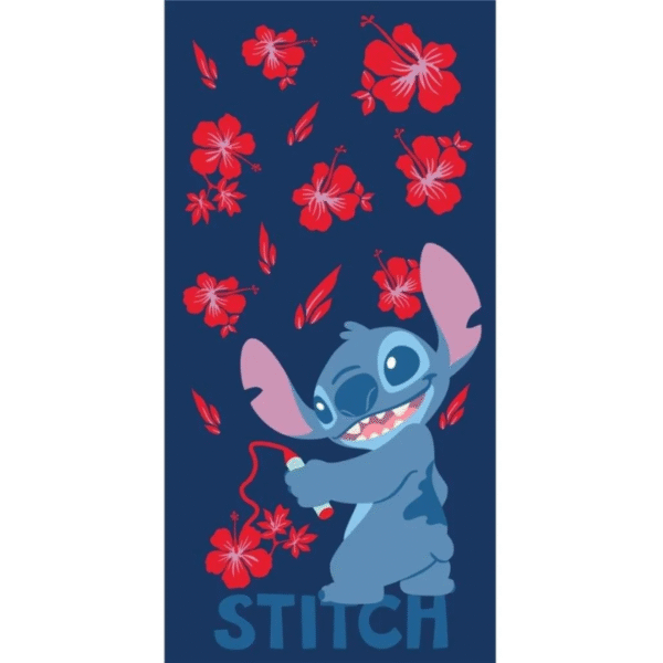 Serviette de Plage Stitch - Fleurs - 100% Coton - 70x140cm